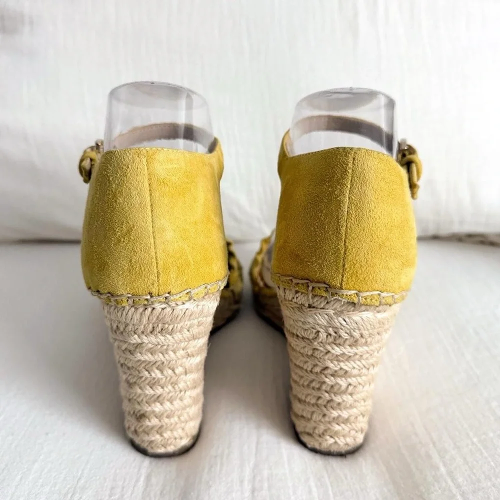 Marc Fisher Kadria Yellow Suede Espadrille Wedge Sandals